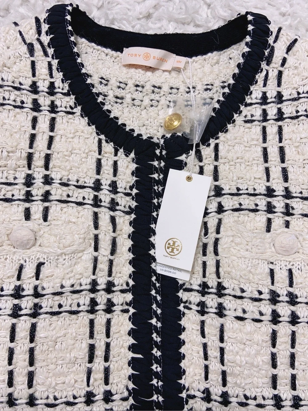 NWT $1196 Tory Burch 2-Piece Tweed Matching Jacket & Shift Dress Set Sz M